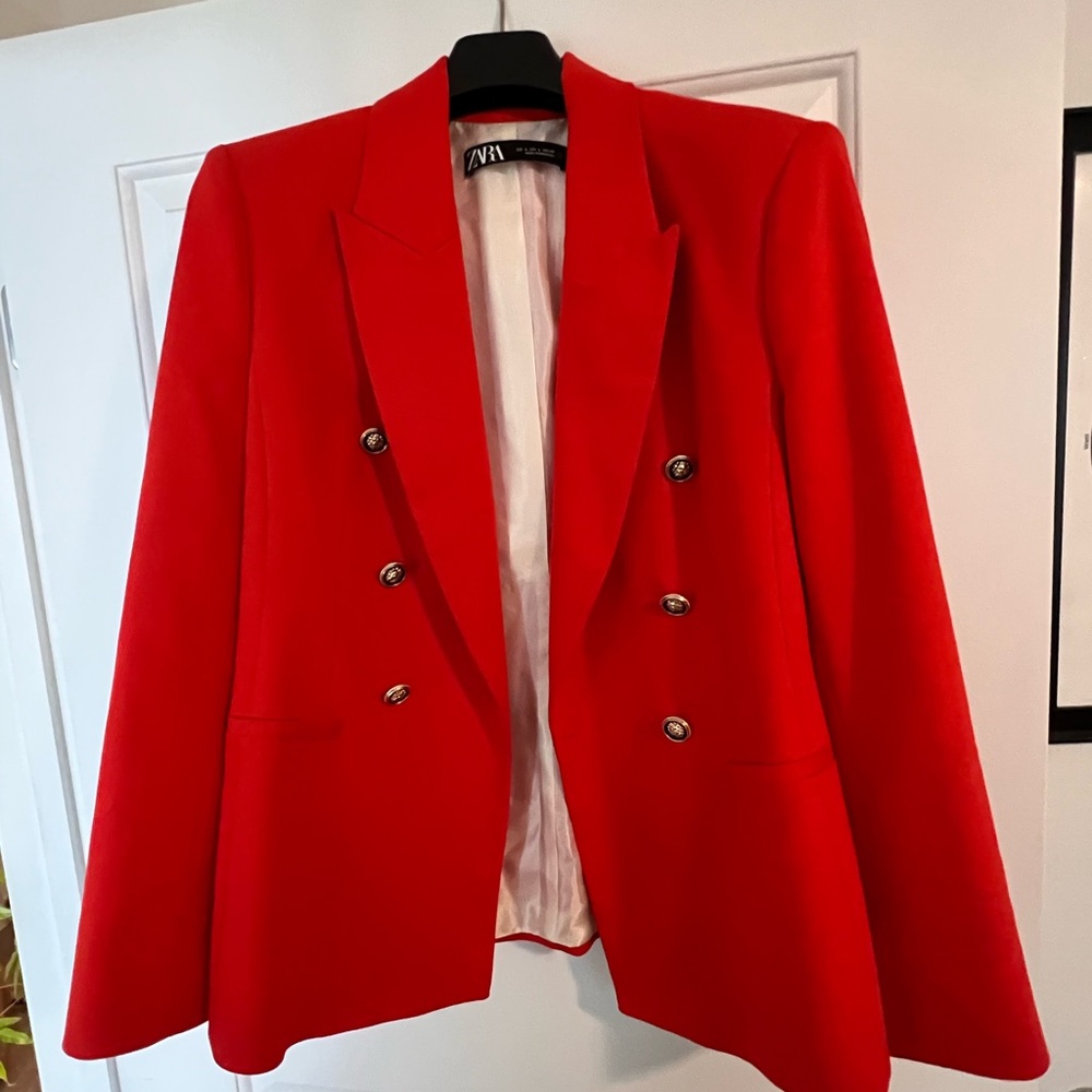 Zara Red Blazer with gold buttons